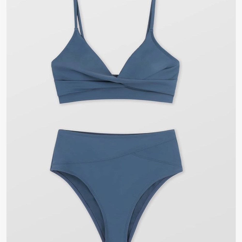 Cupshe Blue Wrap Bikini Set Modern High-Waisted Design - Picture 4 of 6